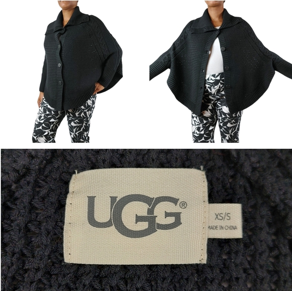 UGG Sweaters - UGG Black Maribeth Cocoon Cape Ribbed Cable Knit Cardigan